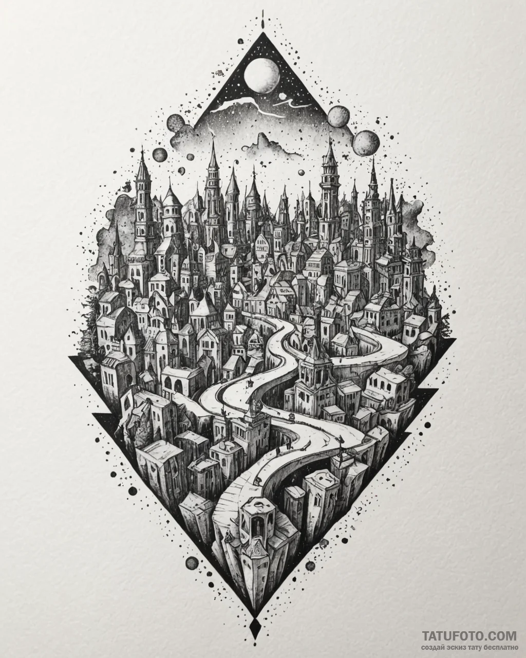 A watercolor sketch of the city of piltover v... - эскиз тату (№1752860610_0, 18.07.2025 17:43) — Tatufoto.com