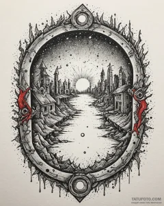 Tattoo sketch a glowing "loading zone" portal... - эскиз тату (№1752860869_0, 18.07.2025 17:47) — Tatufoto.com