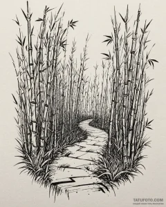 A path winding through a dense bamboo forest,... - эскиз тату (№1752861551_0, 18.07.2025 17:59) — Tatufoto.com