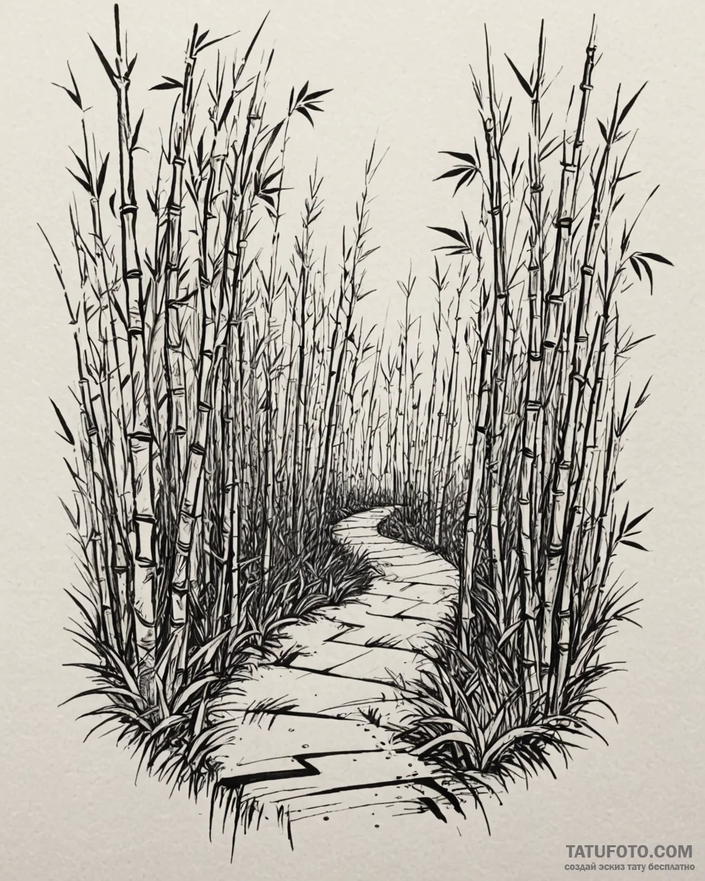 A path winding through a dense bamboo forest,... - эскиз тату (№1752861551_0, 18.07.2025 17:59) — Tatufoto.com