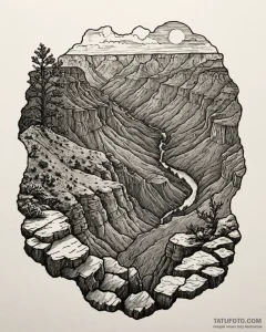 The dramatic, layered rock formations of the... - эскиз тату (№1752861891_0, 18.07.2025 18:04) — Tatufoto.com