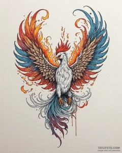 Tattoo sketch a phoenix rising from ashes, re... - эскиз тату (№1752862316_0, 18.07.2025 18:11) — Tatufoto.com