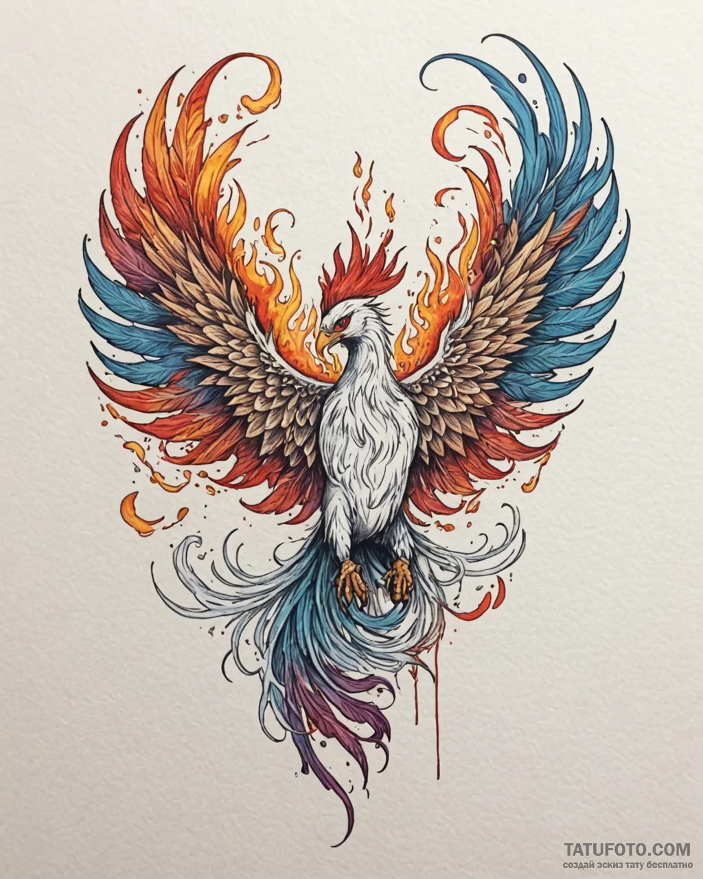 Tattoo sketch a phoenix rising from ashes, re... - эскиз тату (№1752862316_0, 18.07.2025 18:11) — Tatufoto.com