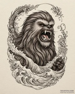 Sketch of chewbacca letting out a mighty roar... - эскиз тату (№1752862999_0, 18.07.2025 18:23) — Tatufoto.com