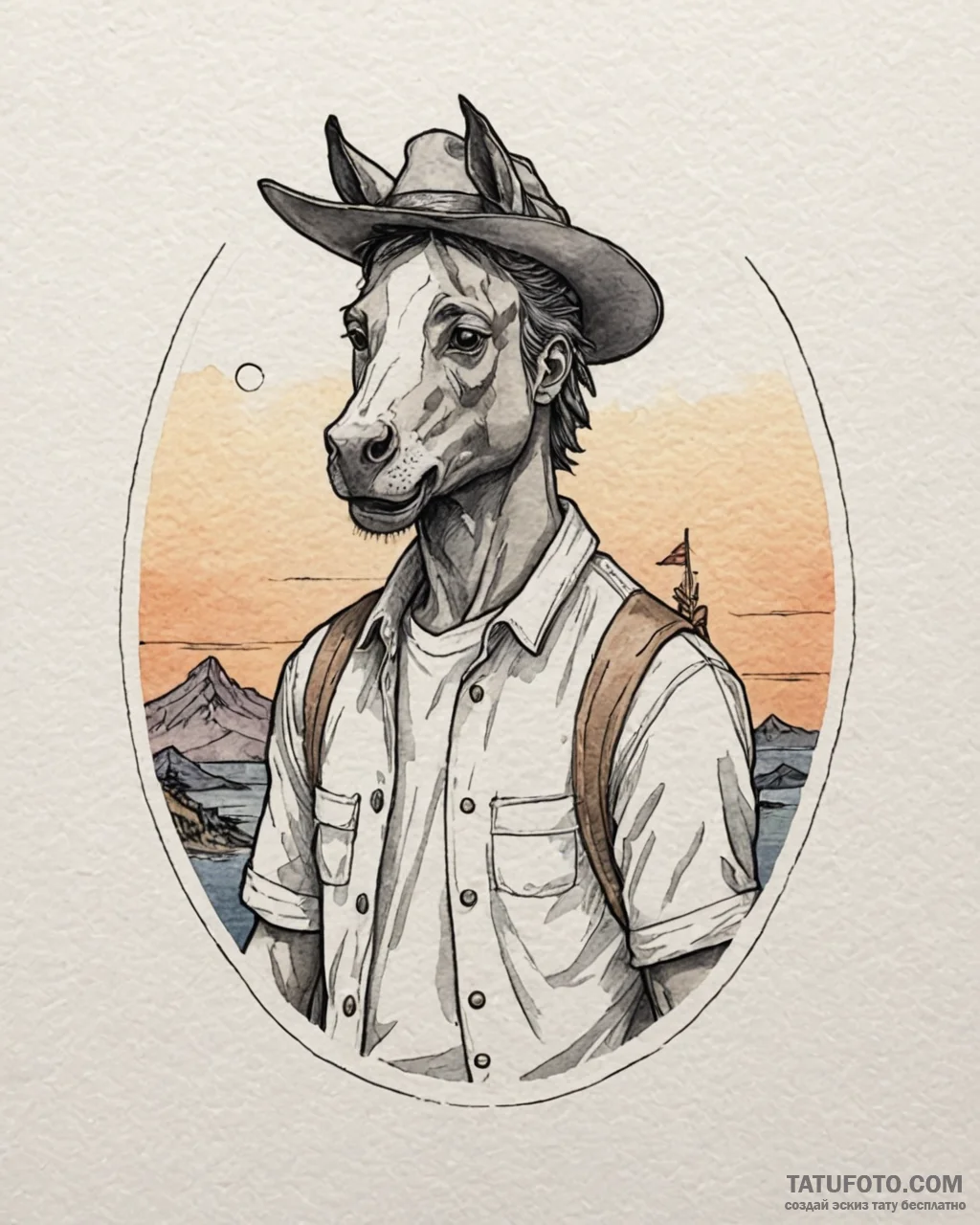 A watercolor sketch of bojack horseman, looki... - эскиз тату (№1752863339_0, 18.07.2025 18:28) — Tatufoto.com