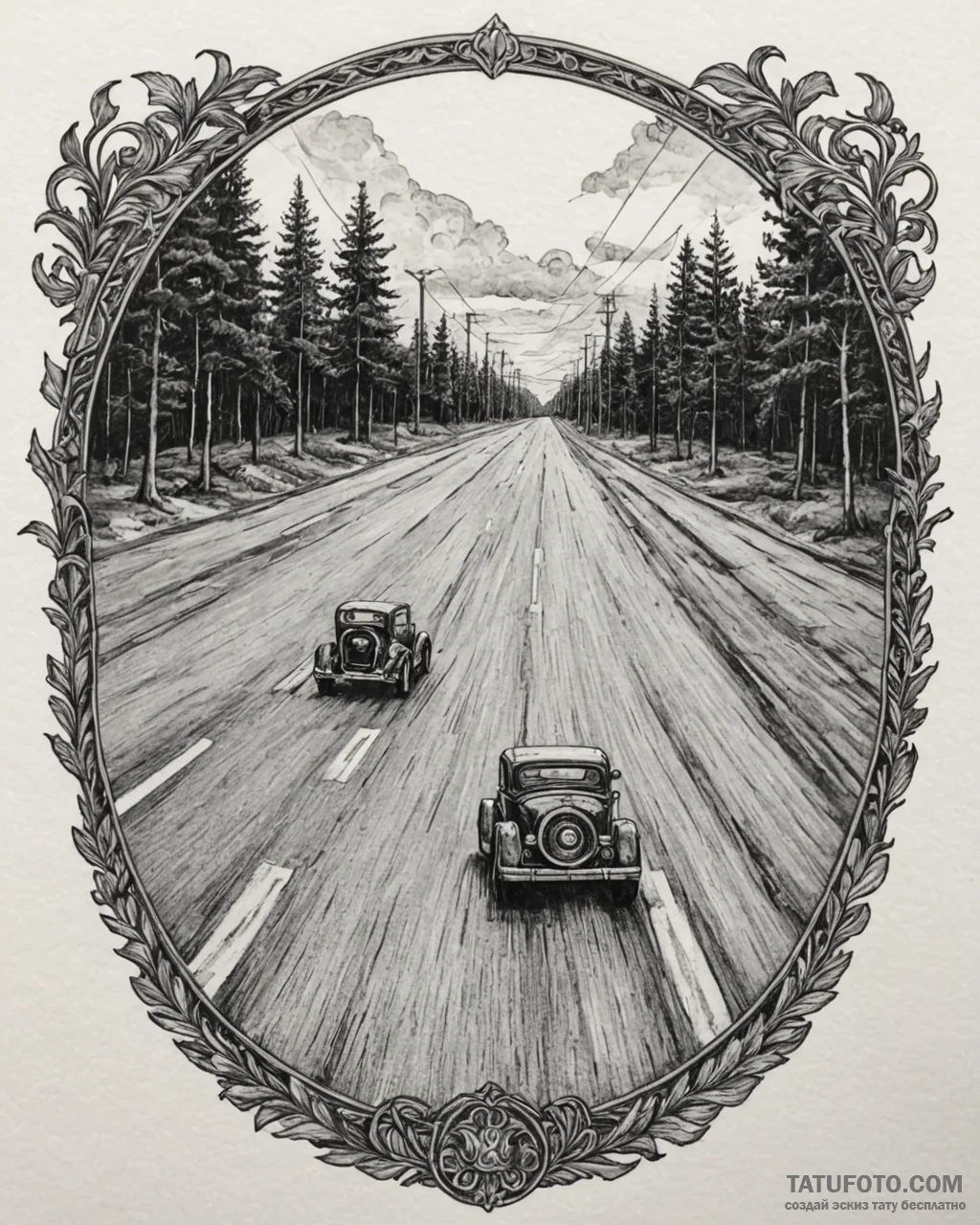 A shot of a road crew laying fresh asphalt.,... - эскиз тату (№1752863425_0, 18.07.2025 18:30) — Tatufoto.com