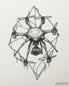 Tattoo sketch a stylized drone, vigilant and... - эскиз тату (№1752863596_0, 18.07.2025 18:33) — Tatufoto.com