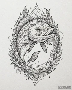 Pike, tattoo drawing outline, muted color pal... - эскиз тату (№1752863765_0, 18.07.2025 18:36) — Tatufoto.com