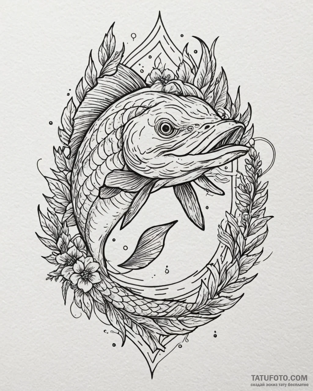 Pike, tattoo drawing outline, muted color pal... - эскиз тату (№1752863765_0, 18.07.2025 18:36) — Tatufoto.com