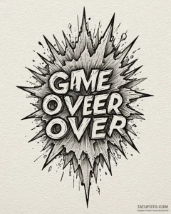 Tattoo sketch a game over screen with shatter... - эскиз тату (№1752863849_0, 18.07.2025 18:37) — Tatufoto.com