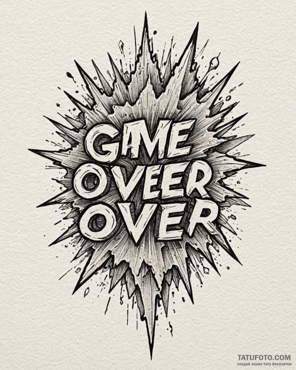 Tattoo sketch a game over screen with shatter... - эскиз тату (№1752863849_0, 18.07.2025 18:37) — Tatufoto.com