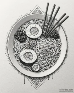 Tattoo design 'ramen bowl' on one, 'chopstick... - эскиз тату (№1752864105_0, 18.07.2025 18:41) — Tatufoto.com