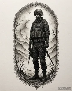 Tattoo sketch a lone soldier silhouette stand... - эскиз тату (№1752864361_0, 18.07.2025 18:46) — Tatufoto.com