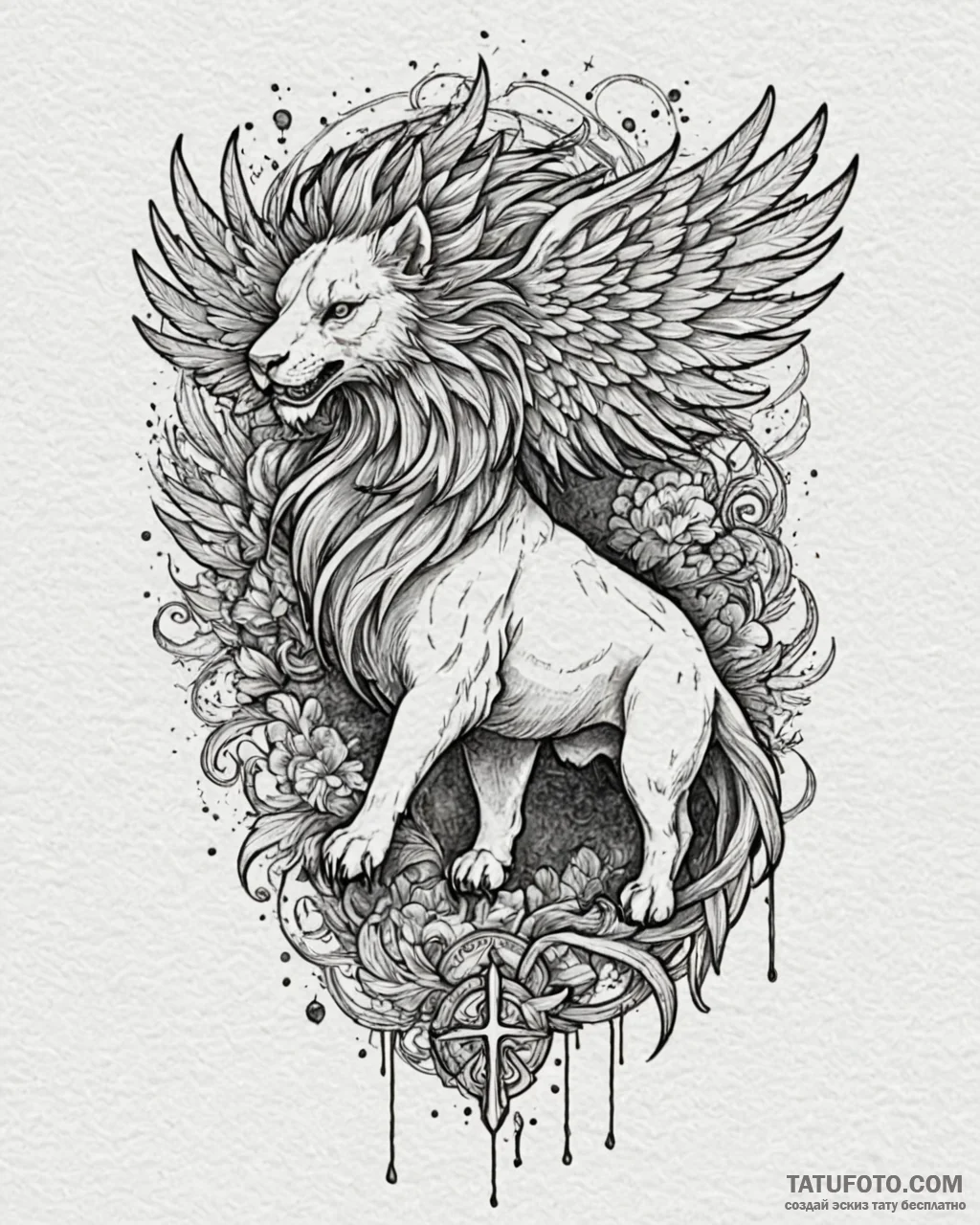 A watercolor sketch of a majestic griffin, ha... - эскиз тату (№1752865637_0, 18.07.2025 19:07) — Tatufoto.com