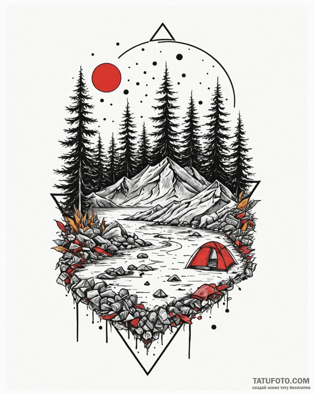 Tattoo design a small, minimalist camping sce... - эскиз тату (№1752866149_0, 18.07.2025 19:15) — Tatufoto.com