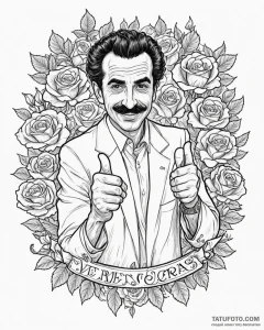 A graphic novel portrait of borat, with his t... - эскиз тату (№1752866234_0, 18.07.2025 19:17) — Tatufoto.com