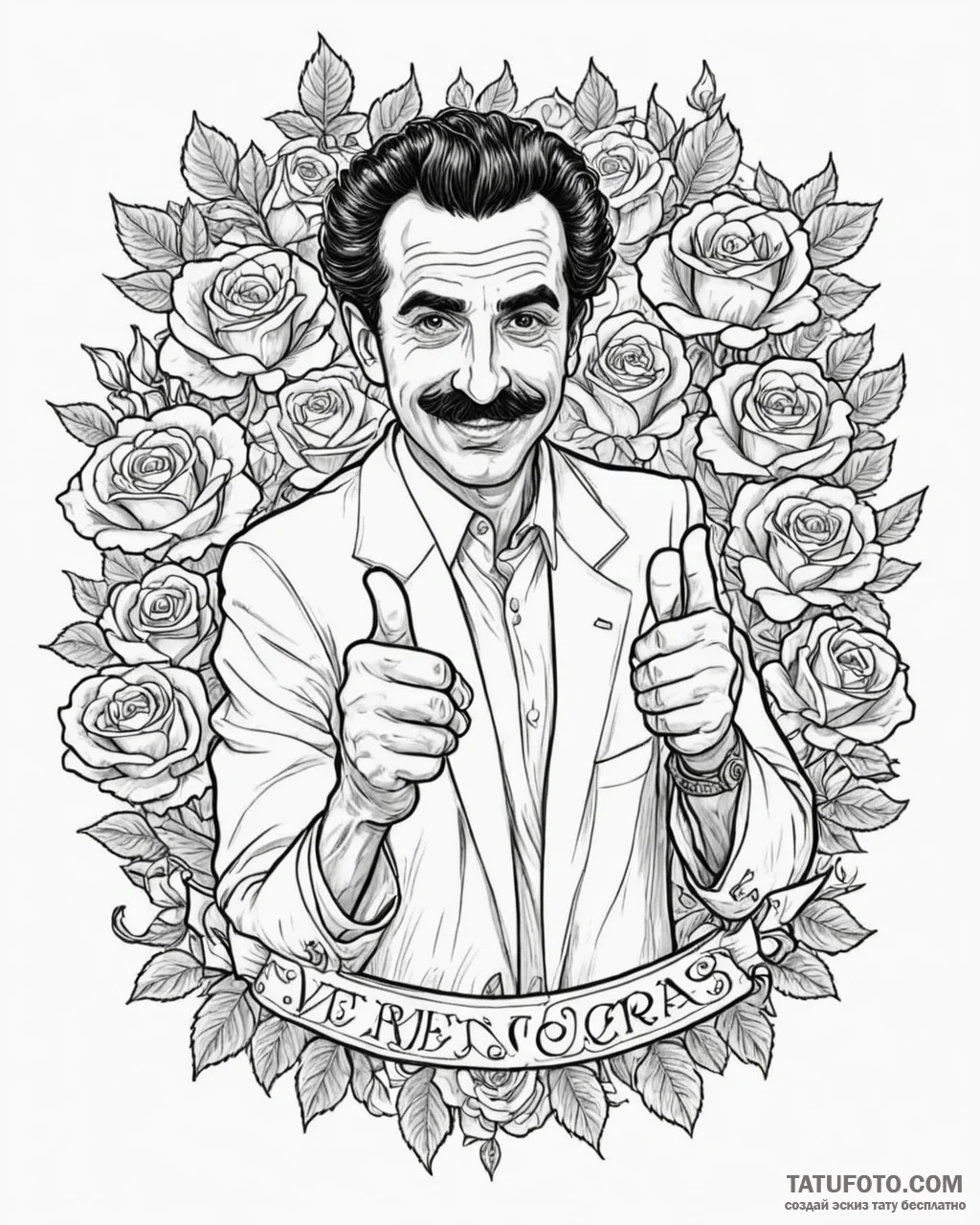 A graphic novel portrait of borat, with his t... - эскиз тату (№1752866234_0, 18.07.2025 19:17) — Tatufoto.com
