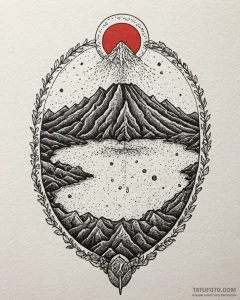 A view of a volcanic crater from the rim., ta... - эскиз тату (№1752866574_0, 18.07.2025 19:22) — Tatufoto.com