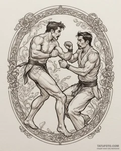 A linework tattoo of two figures sparring in... - эскиз тату (№1752866914_0, 18.07.2025 19:28) — Tatufoto.com