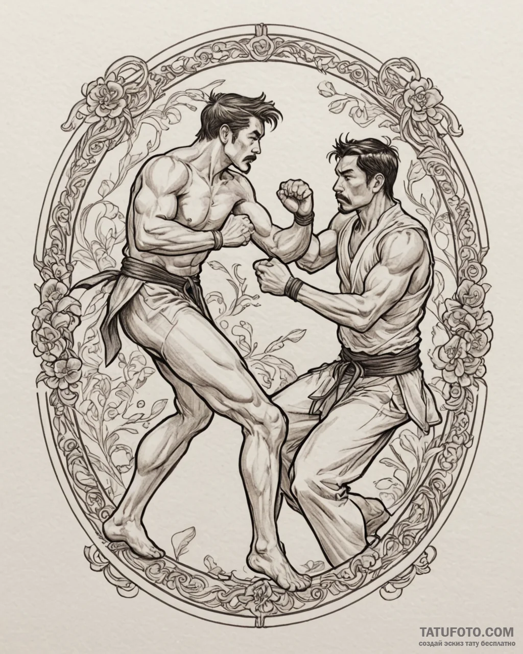 A linework tattoo of two figures sparring in... - эскиз тату (№1752866914_0, 18.07.2025 19:28) — Tatufoto.com