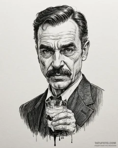 A graphic novel portrait of daniel plainview... - эскиз тату (№1752866999_0, 18.07.2025 19:29) — Tatufoto.com