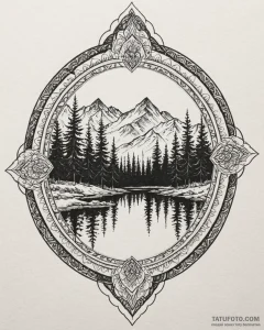A serene, mirror-like lake in the canadian ro... - эскиз тату (№1752867254_0, 18.07.2025 19:34) — Tatufoto.com