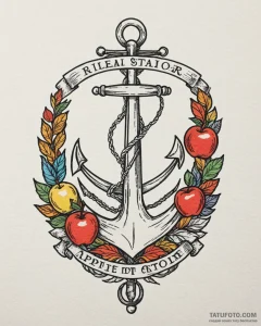 Apple, tattoo drawing outline, vibrant colors... - эскиз тату (№1752868103_0, 18.07.2025 19:48) — Tatufoto.com