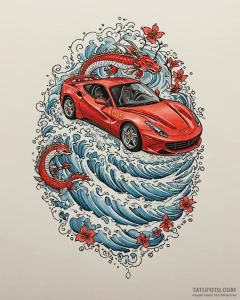 A sketch of the red ferrari from ferris buell... - эскиз тату (№1752868376_0, 18.07.2025 19:52) — Tatufoto.com