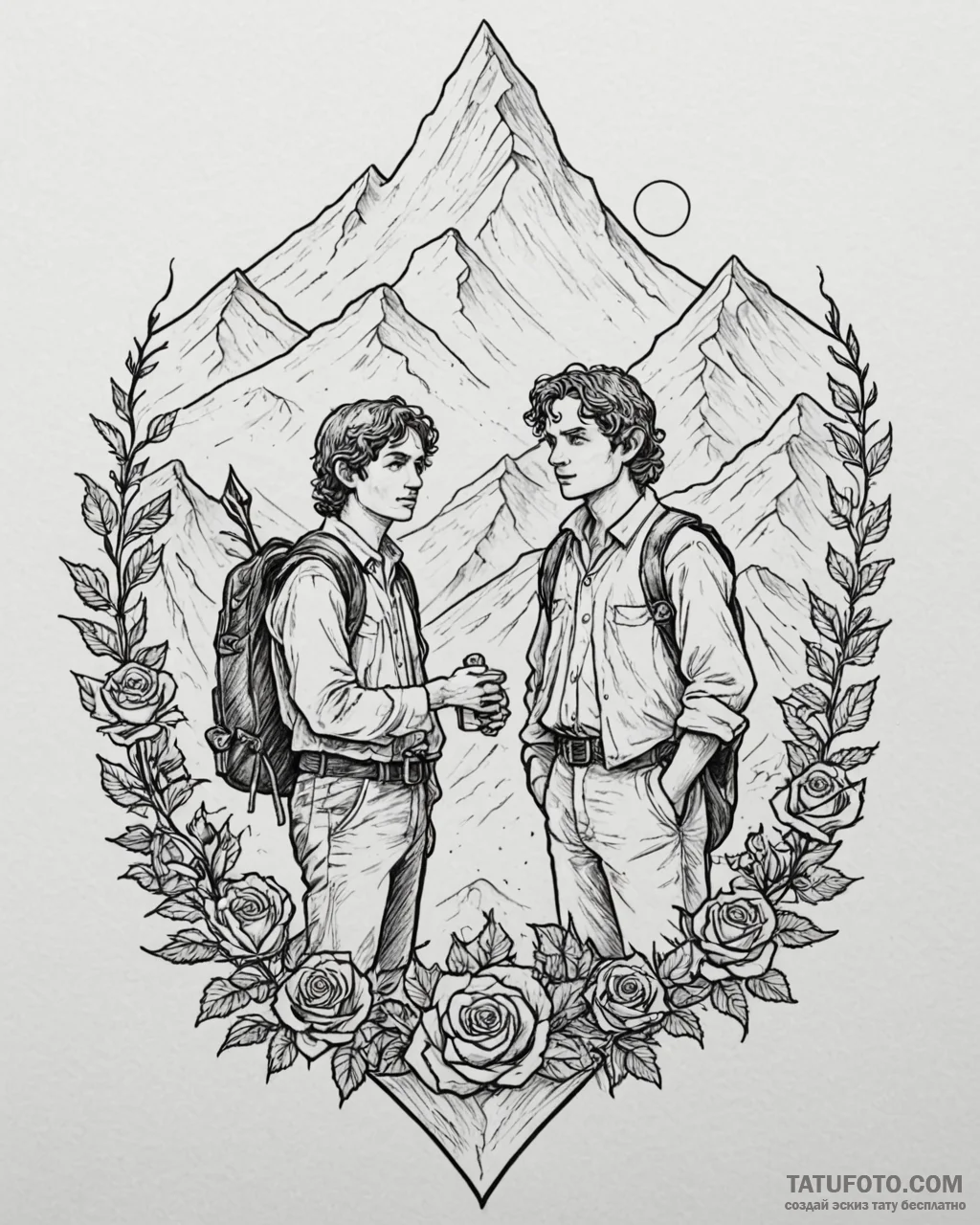 A graphic novel panel of frodo and sam on the... - эскиз тату (№1752869055_0, 18.07.2025 20:04) — Tatufoto.com