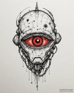Tattoo sketch a robot's eye with a red glow a... - эскиз тату (№1752869396_0, 18.07.2025 20:09) — Tatufoto.com