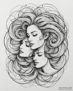 Tattoo sketch gemini faces dissolving into a... - эскиз тату (№1752869482_0, 18.07.2025 20:11) — Tatufoto.com