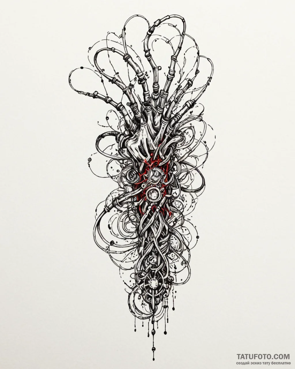Tattoo sketch a cybernetic arm with intricate... - эскиз тату (№1752869823_0, 18.07.2025 20:17) — Tatufoto.com