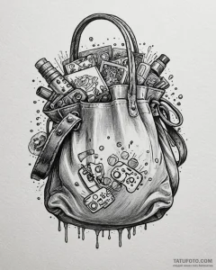 Tattoo sketch a stylized bag of holding overf... - эскиз тату (№1752870671_0, 18.07.2025 20:31) — Tatufoto.com