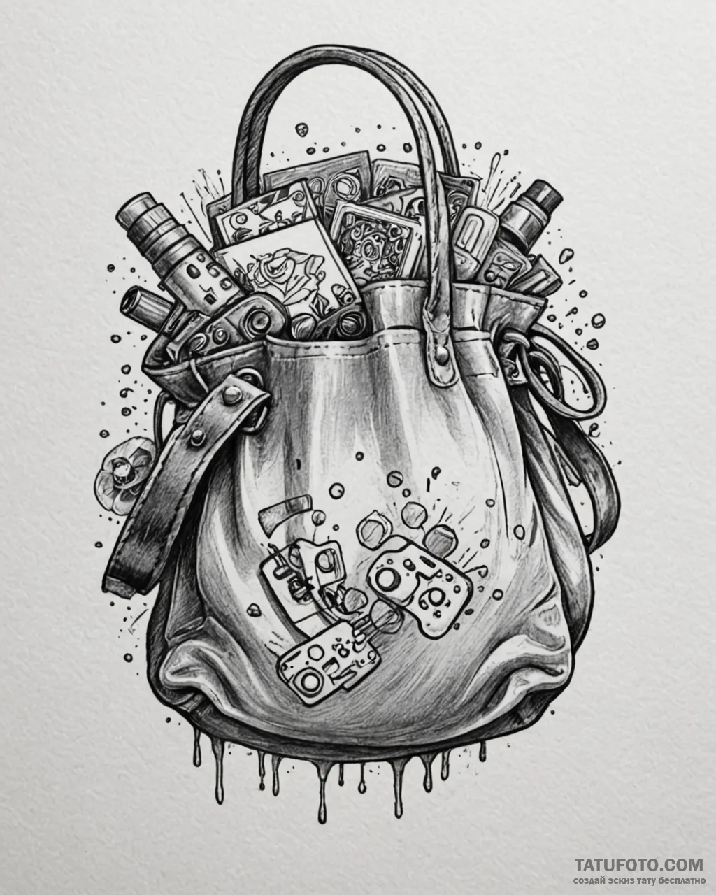 Tattoo sketch a stylized bag of holding overf... - эскиз тату (№1752870671_0, 18.07.2025 20:31) — Tatufoto.com