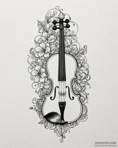 Violin, tattoo line art, on a clean white pap... - эскиз тату (№1752870924_0, 18.07.2025 20:35) — Tatufoto.com