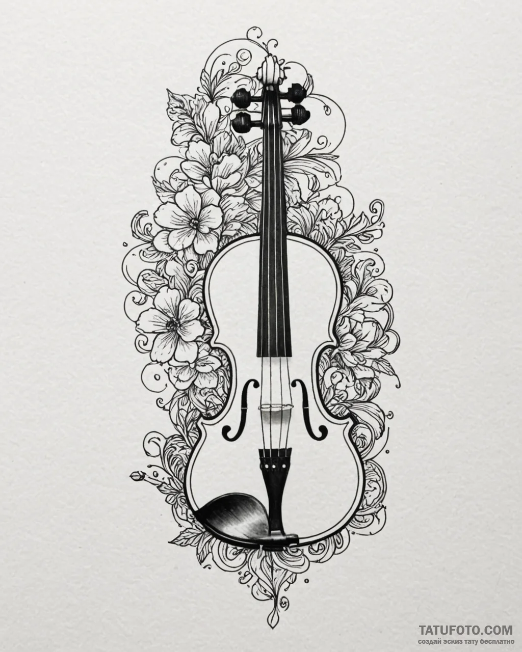 Violin, tattoo line art, on a clean white pap... - эскиз тату (№1752870924_0, 18.07.2025 20:35) — Tatufoto.com