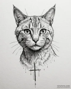Cat, concept art for tattoo, black and white... - эскиз тату (№1752871095_0, 18.07.2025 20:38) — Tatufoto.com