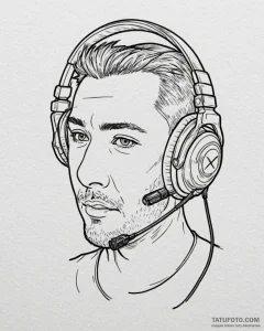 Tattoo sketch a detailed rendering of a gamer... - эскиз тату (№1752871605_0, 18.07.2025 20:46) — Tatufoto.com