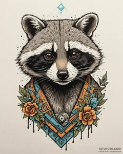 Raccoon, concept art for tattoo, muted color... - эскиз тату (№1752872288_0, 18.07.2025 20:58) — Tatufoto.com