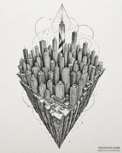 A watercolor sketch of the folded city scene... - эскиз тату (№1752873391_0, 18.07.2025 21:16) — Tatufoto.com