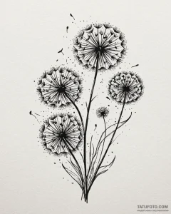 Tattoo design a dandelion with seeds blowing... - эскиз тату (№1752874061_0, 18.07.2025 21:27) — Tatufoto.com