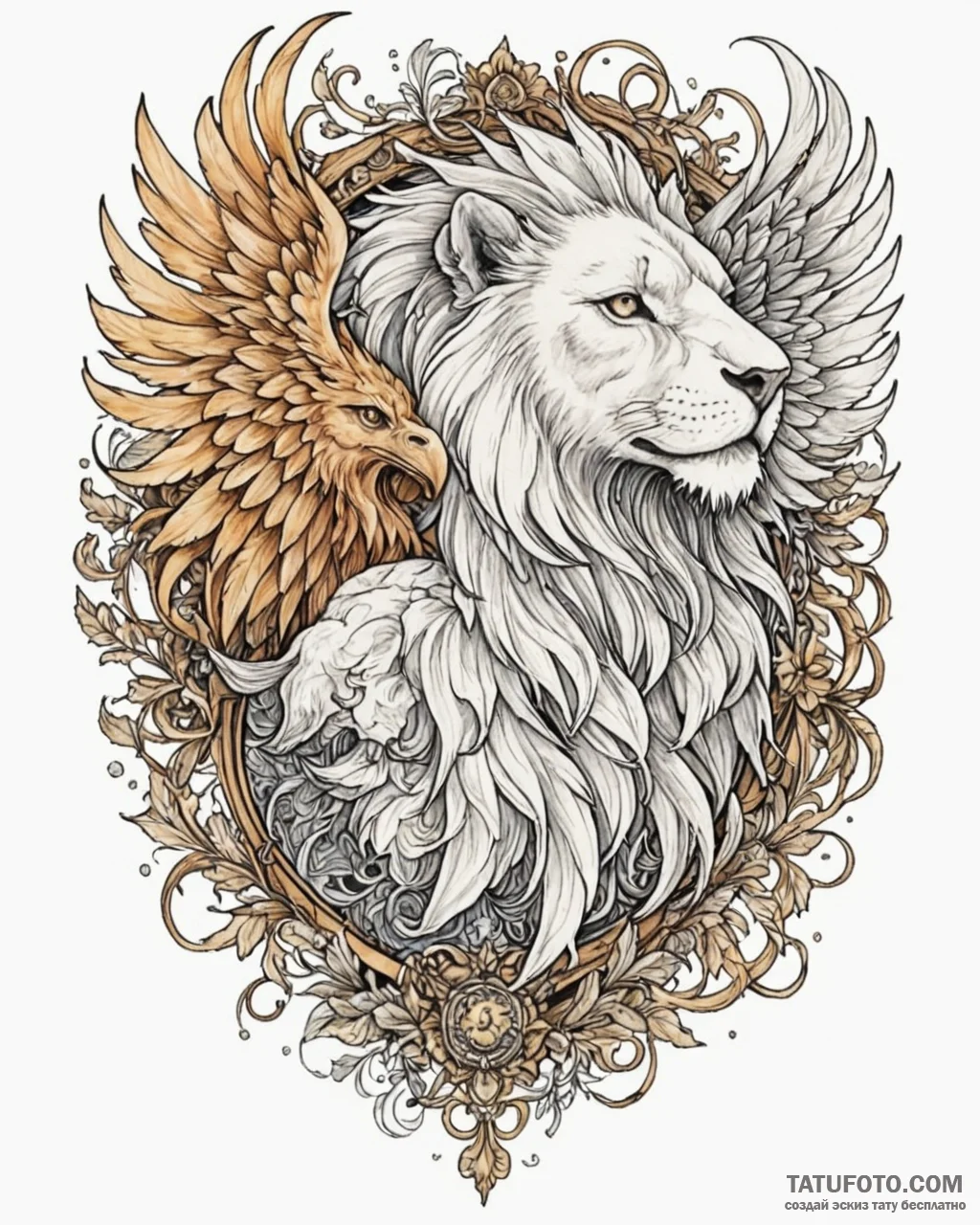 A watercolor sketch of a majestic griffin, ha... - эскиз тату (№1752874309_0, 18.07.2025 21:31) — Tatufoto.com