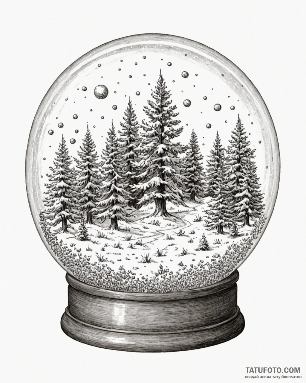 The view from inside a snow globe., artistic... - эскиз тату (№1752876059_0, 18.07.2025 22:00) — Tatufoto.com