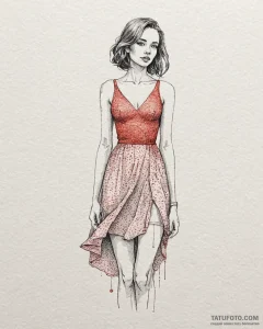 Watercolor sketch of the "woman in the red dr... - эскиз тату (№1752876225_0, 18.07.2025 22:03) — Tatufoto.com