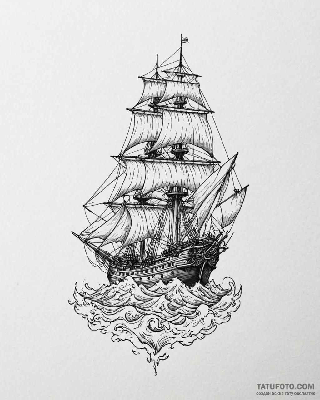 Frigate, tattoo drawing outline, linework tat… — эскиз тату (№1752876562_0, 18.07.2025 22:09) — Tatufoto.com
