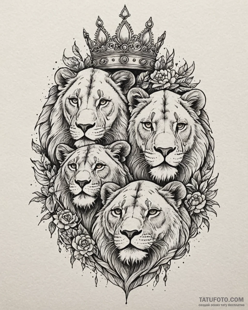 Tattoo design a pair of lion’s or lioness’s h… — эскиз тату (№1752876728_0, 18.07.2025 22:12) — Tatufoto.com