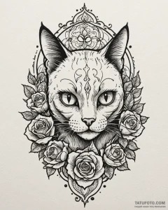 Tattoo sketch a stylized black cat with glowi... - эскиз тату (№1752876811_0, 18.07.2025 22:13) — Tatufoto.com