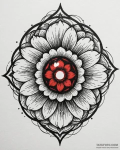 Tattoo sketch a flower whose center is a tiny... - эскиз тату (№1752876977_0, 18.07.2025 22:16) — Tatufoto.com