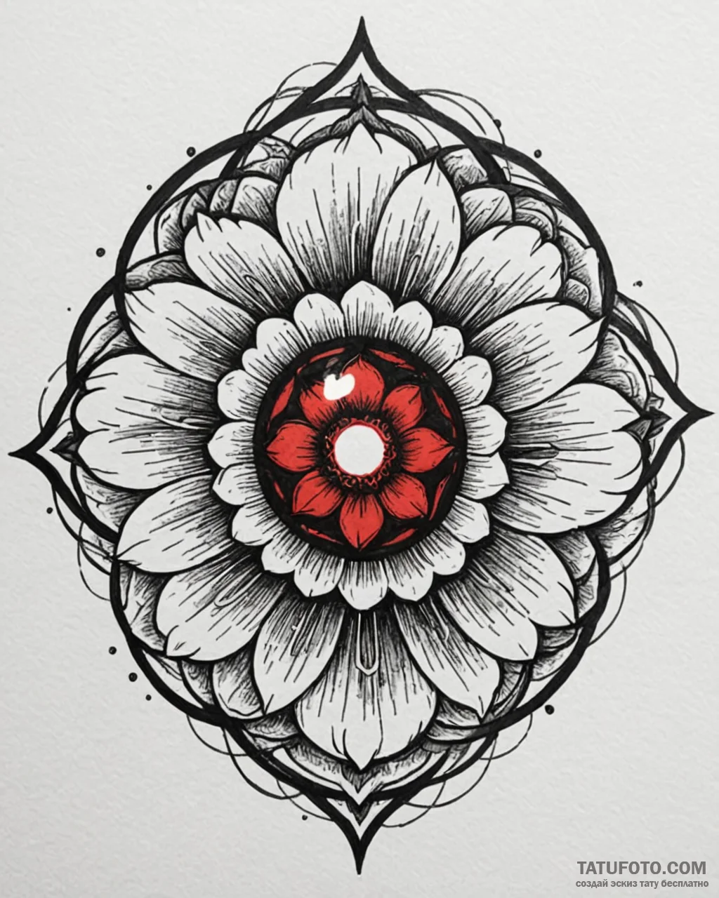 Tattoo sketch a flower whose center is a tiny... - эскиз тату (№1752876977_0, 18.07.2025 22:16) — Tatufoto.com