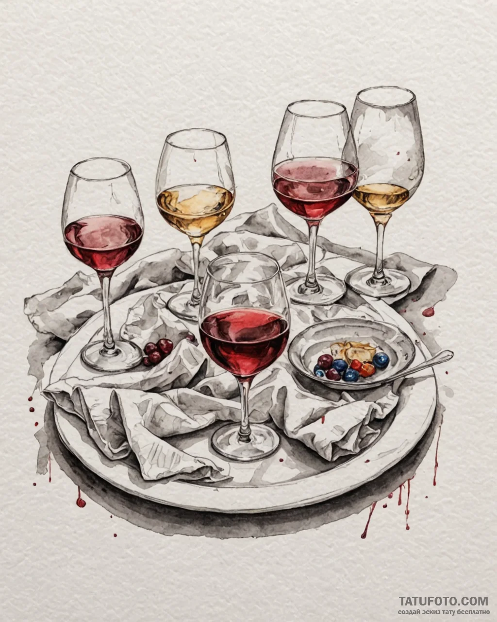 The aftermath of a dinner party, with messy p... - эскиз тату (№1752877729_0, 18.07.2025 22:28) — Tatufoto.com